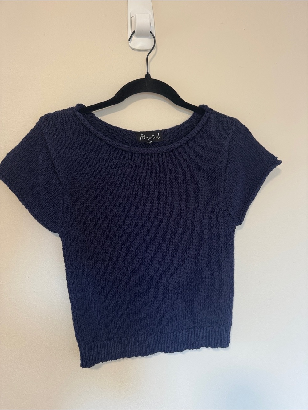 Mable Navy Textured Short Sleeve Knit Top